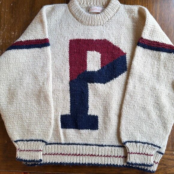 Vintage Wool Penn Quakers University of Pennsylvania Hand knit Sweater Med Lg - Picture 1 of 9
